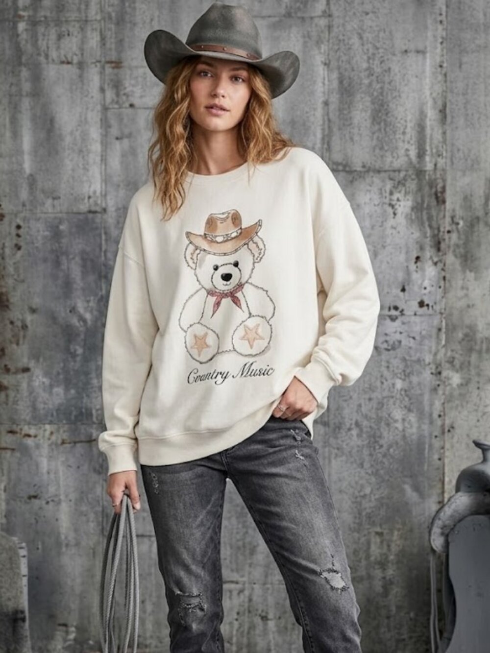 NWT 🤠 Zoe + Liv "Country Music" Teddy Bear Sweatshirt Size XL